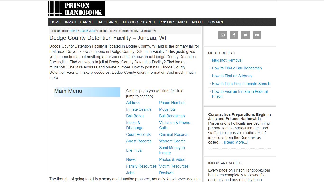 Dodge County Detention Facility – Juneau, WI - Prison Handbook